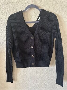 Harper Black Cropped Ribbed Button Cardigan